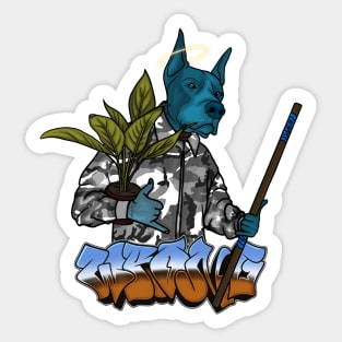 Crazy Dog on Camo Jacket Sticker